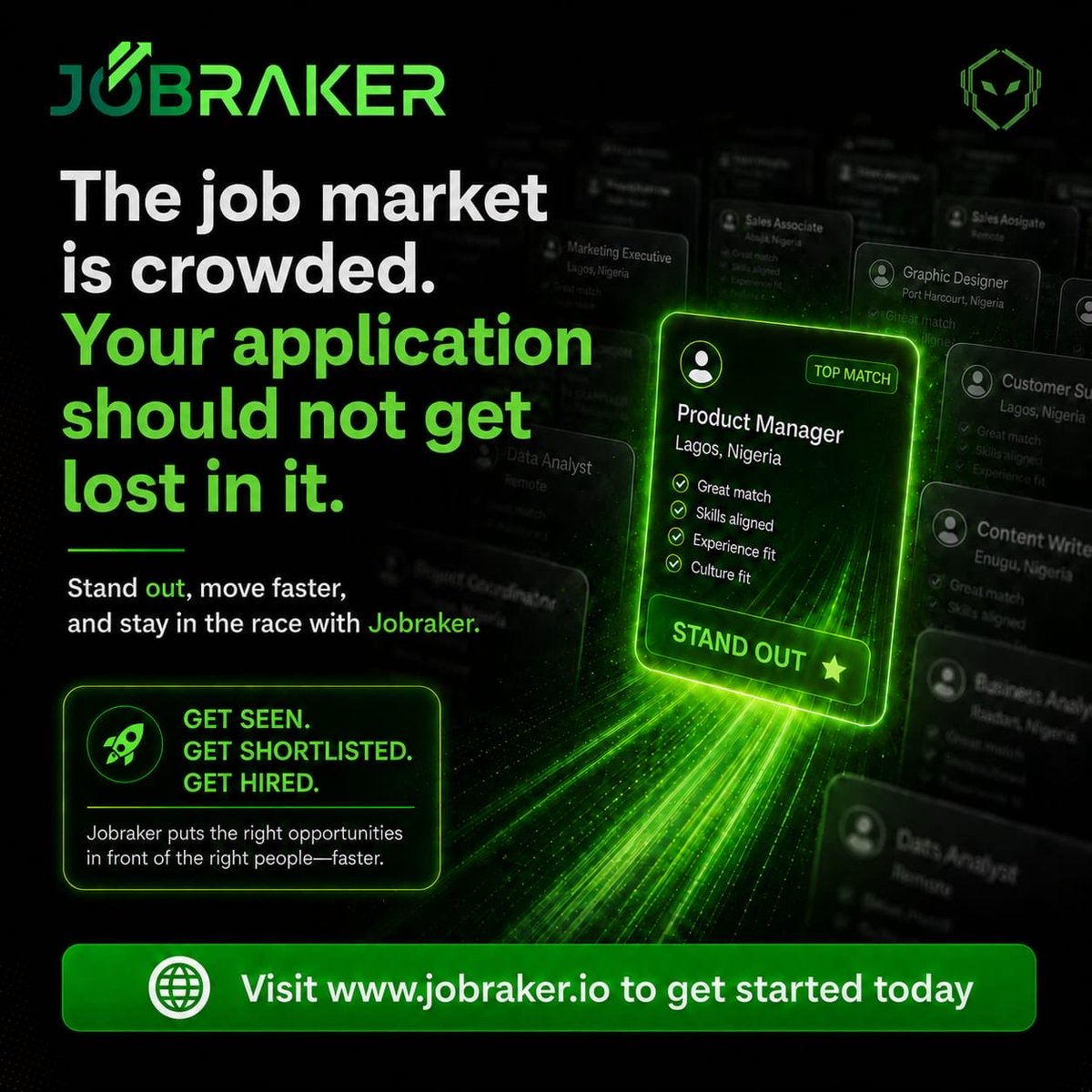 Jobraker1's tweet photo. The job market is crowded. Your application shouldn’t disappear in it.
Get seen. Get shortlisted. Get hired. 🚀
#JobSearch #Careers #AI #Jobraker https://t.co/Uo6j1MBGtB