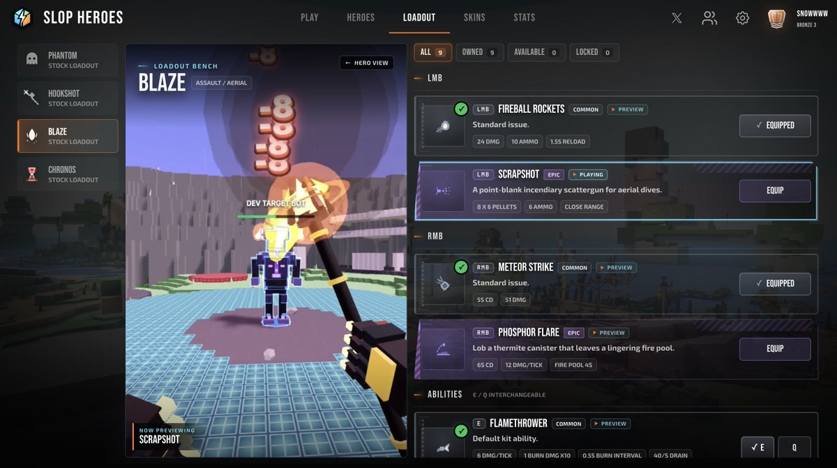 slopheroes's tweet photo. Selecting a skill in the Loadout menu now shows what that skill does in-game. Blaze only for now with the rest being added today! 

Also dont forget to checkout Blaze's new skills :) https://t.co/CHrxOxaJgp