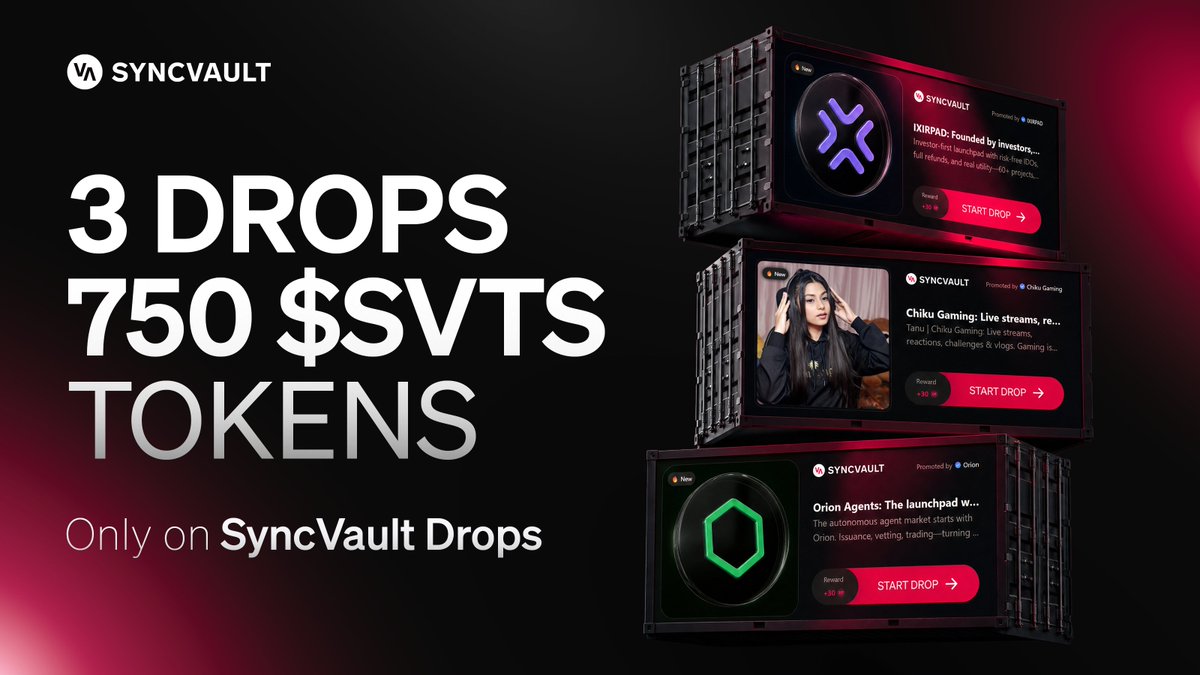 WeAreSyncVault's tweet photo. ๐ฏ 3 Drops. 750 $SVTS. One place.
Three new Drops are now live on SyncVault.
โ
Complete all three
๐ Earn up to 750 $SVTS in rewards
๐ Climb the leaderboard
Start here ๐
https://t.co/6Ak8LlksGg
#SyncVault #NewDrops #Creators #CreatorEconomy #Rewards #Gaming #WebCreators #CommunityGrowth