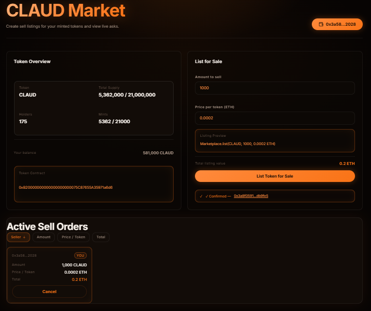 claudinals's tweet photo. Claudinals Marketplace is live

https://t.co/xMnFbQcq43

$CLAUD Mint Reached %25.58 

Mint here : https://t.co/CT2GYh1mAn

You can now create a sell order and purchase tokens offered for sale. https://t.co/mm5HU6eX8H