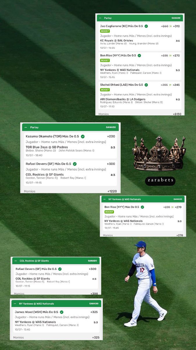 zarabets's tweet photo. Ayer hubo solo un partido del mundial? 
LOS HR EN LA MLB: 🙋‍♂️🔥

Ganamos 4/4 en el grupo free del partido de España ⚽️, les regalé HR props a los que interactúan y el +1220 nos lo llevamos TODOS en https://t.co/8sq3VALskb 

🎁Mis jugadas para el 🏴󠁧󠁢󠁥󠁮󠁧󠁿 vs 🇳🇴 se van a los RT! VAMOOOOS! https://t.co/V3zS8KFPGa