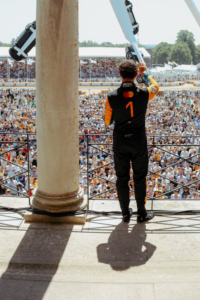 ZBrownCEO's tweet photo. Celebrating Lando's incredible 2025 World Championship victory with a very special moment at Goodwood. Amazing to see so many fans join us in celebration, and thank you to The Duke of Richmond for allowing us to celebrate at @fosgoodwood 🙌 https://t.co/bTyGC1DgGi