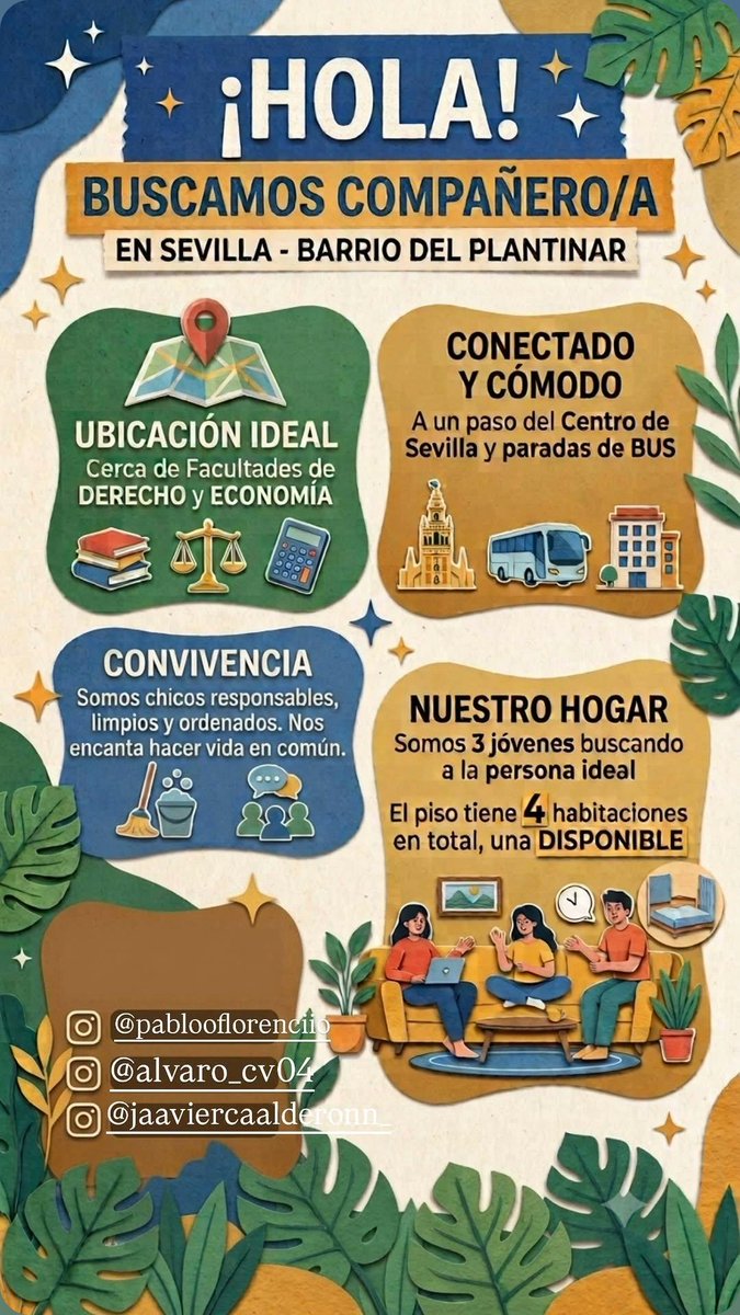 pabloflorencio_'s tweet photo. Se busca compañero/a de piso en Sevilla. Zona del Plantinar. Muy cerca del centro y facultades de economía, derecho y educación. Piso de 4 habitaciones. Somos 3 chicos responsables, limpios y con ganas de hacer vida en común.
Se agradece difusión 🚨🚨 https://t.co/ZccxmZEU8w