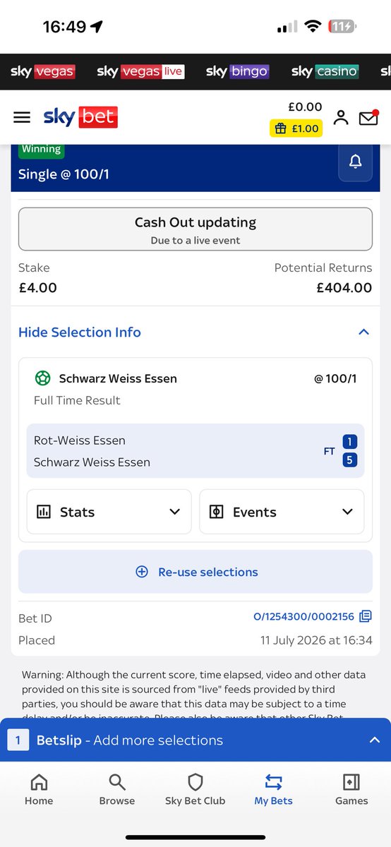 conrus0's tweet photo. If sky have made this mistake with Schwarz-Weiß Essen they should pay out I don’t understand why they shouldn’t ?? @SkyBetHelp https://t.co/BzMdKJHEHm