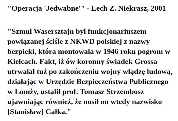 Ojdadana's tweet photo. @JBieleckiRz Ojciec Rebeki Waserstein Szmul Wasersztajn był po wojnie funkcjonariuszem w Urzędzie Bezpieczeństwa Publicznego w Łomży. Ustalił to prof. Tomasz Strzembosz ujawniając również, że nosił on wtedy nazwisko Stanisław Całka.

Źródło: "Operacja 'Jedwabne'" - Lech Z. Niekrasz, 2001 https://t.co/FjcjR0eMn9