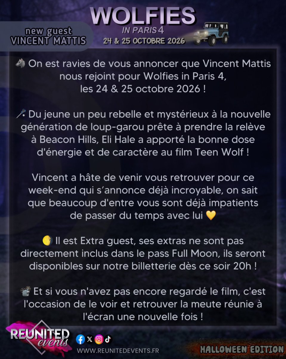 Reunited_Events's tweet photo. #WIP4 🐺 On est ravies de vous annoncer que Vincent Mattis nous rejoint pour Wolfies in Paris 4, les 24 &amp; 25 octobre 2026🥍
// 🌖 We are thrilled to announce that Vincent Mattis is joining us for Wolfies in Paris 4 on October 24 &amp; 25, 2026! https://t.co/uV4lqFYHw3
