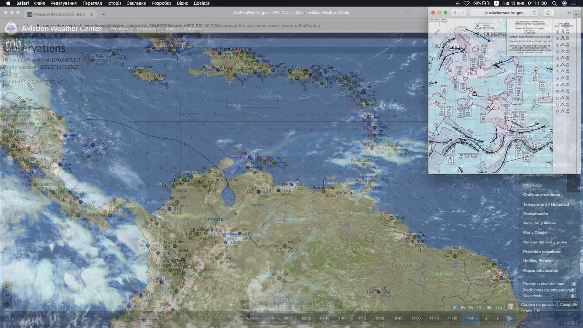 RJt5observatory's tweet photo. https://t.co/aq6SYM02q3
🇻🇪🇯🇵👁‍🗨✈︎Spreads Venezuelan Capital Caracas surface 600btw100hpa     
Superficie amplia zona de Caracas, Venezuela, altitud 600/100hpa    
After the Duplex Earthquakes 24th,June 2026    
1600/16xxZ 11th,July 2026    

Zoom Earth EUMETSAT MTG Geo[#RJt5 #P6w]  meteoBlue satelites Hybrids them on

600/400/200/100hpa each 14000/24000/39000/52000ft alt each        

WAFC LONDON PGSE05 06Z-11th   
Estos son los materiales del Gobierno de EE. UU./WAFC LONDRES #meteoBlue #Accuweather