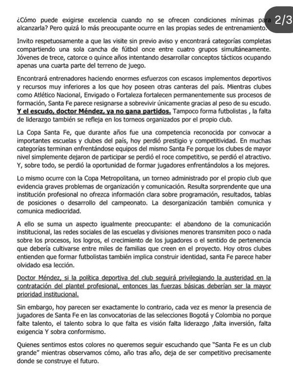 LetrM65274's tweet photo. Lo que parece ser un padre de un niño de la cantera de Santa Fe público la siguiente carta en el Instagram de las inferiores (comentarios del último post).
Hay quejas sobre el funcionamiento de la cantera 
@albirojismo
@lbllof 
@felipe_gon1807 
@InfoCardenal10 
@SantaFe https://t.co/oRV6mkxNnb