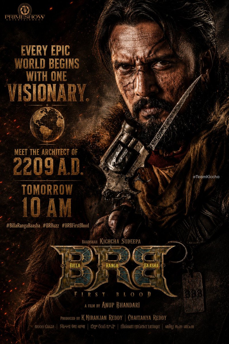 BFK_Mumbai's tweet photo. Time To Meet The Crew That's Building The Future. #BRBuzz Begins Tomorrow @ 10 Am With The Intro Of The Architect Of 2209 A.D. 

#BillaRangaBaasha #BRBFirstBlood @KicchaSudeep @anupsbhandari  @Niran_Reddy @Chaitanyaniran @Primeshowtweets #KicchaSudeep https://t.co/iUNnPnlGbx