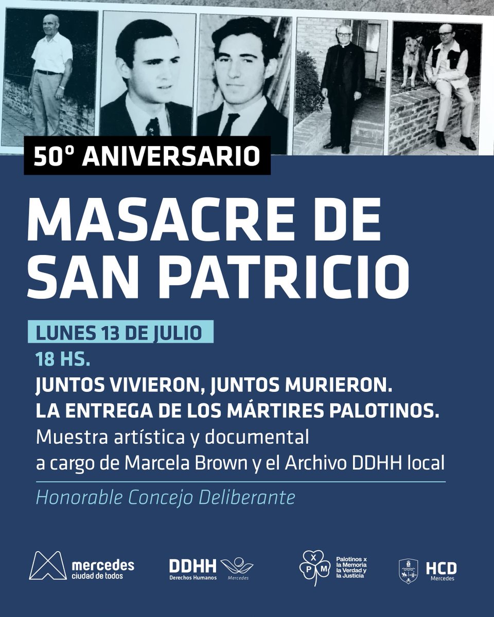 palotinosxmvj's tweet photo. Este lunes las 18 nos encontramos en el @HcdMercedes para inaugurar la muestra "Juntos vivieron, juntos murieron. La entrega de los Mártires Palotinos". Te esperamos ☘️ https://t.co/z5RJw1RHVK