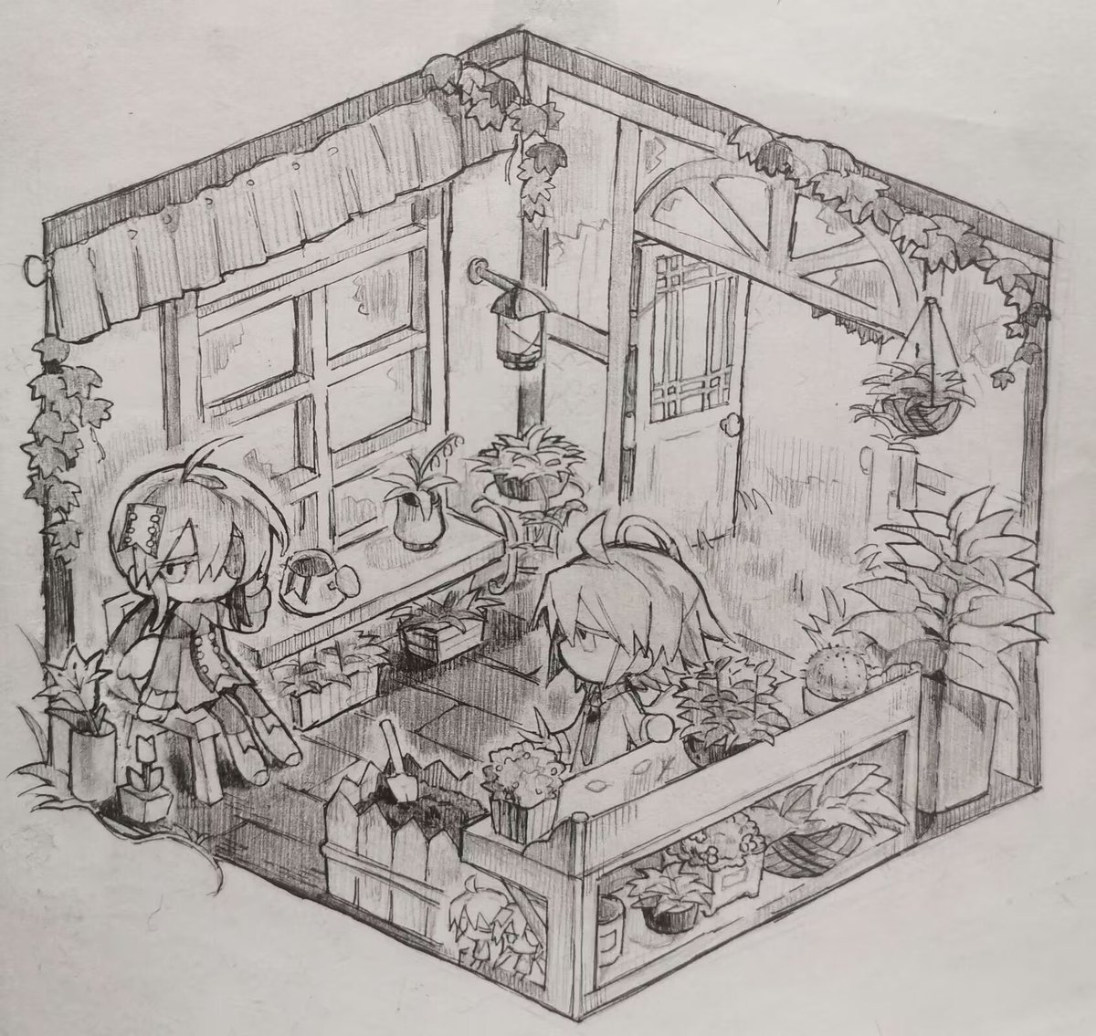 HyanF1k_'s tweet photo. @Hfumo_wdgr 这个吗！
这幅画和最近那幅画确实有相同的想法！都是基于“wodahs喜欢园艺”这个设定来创作的！
因为我喜欢植物这一元素，所以画得比较多！😼 https://t.co/yztb027j6i