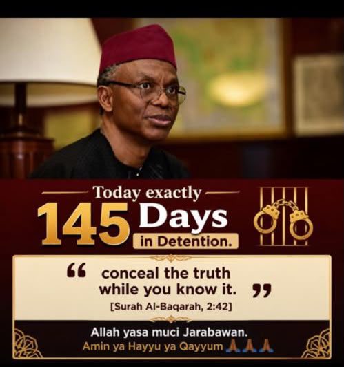 Abdulrahma14382's tweet photo. Mallam Nasir El-Rufai will be free, In shaa Allah. Truth will prevail, justice will speak, and those working against him will be put to shame. No matter how long the night lasts, dawn always comes. https://t.co/siaPJPjm2d