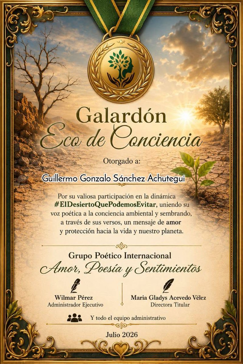 vuelodeunquinde's tweet photo. Guillermo Gonzalo Sanchez Achutegui
Wilmar Peréz, muchas gracias poeta por su gentil visita, y por otorgar el impresionante Galardón "Eco de Conciencia", que es un altísimo honor recibir y lo acepto con humildad; le hago llegar mi gratitud por su grandiosa magnanimidad, Chema. https://t.co/OpPgWSEcBv