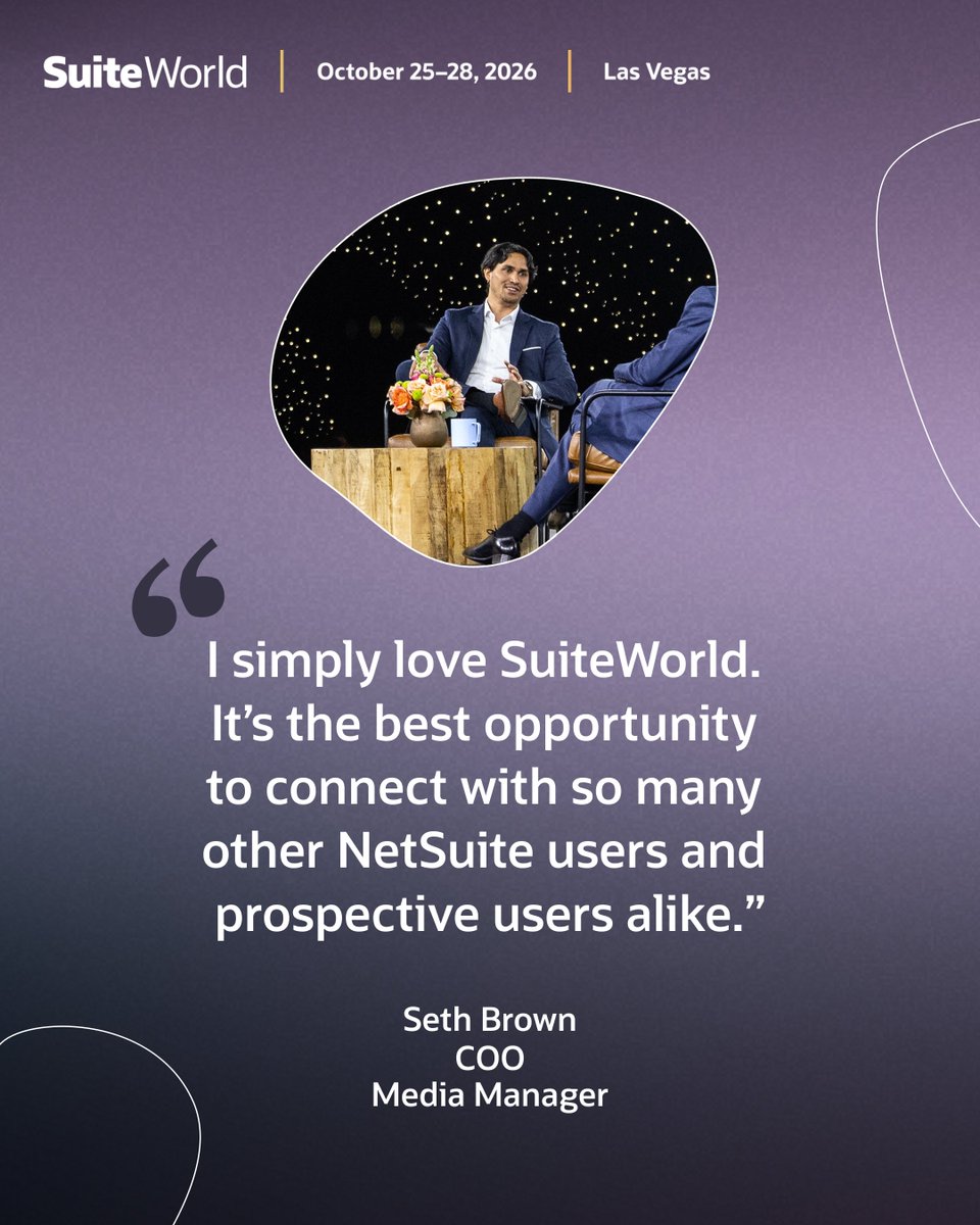 guia0628's tweet photo. The best connections happen at #SuiteWorld. Join @NetSuite this October in Las Vegas to grow your network, exchange ideas, and shape what’s next. Register today. https://t.co/7wR6qwIYqP https://t.co/4M7DOs6V2K