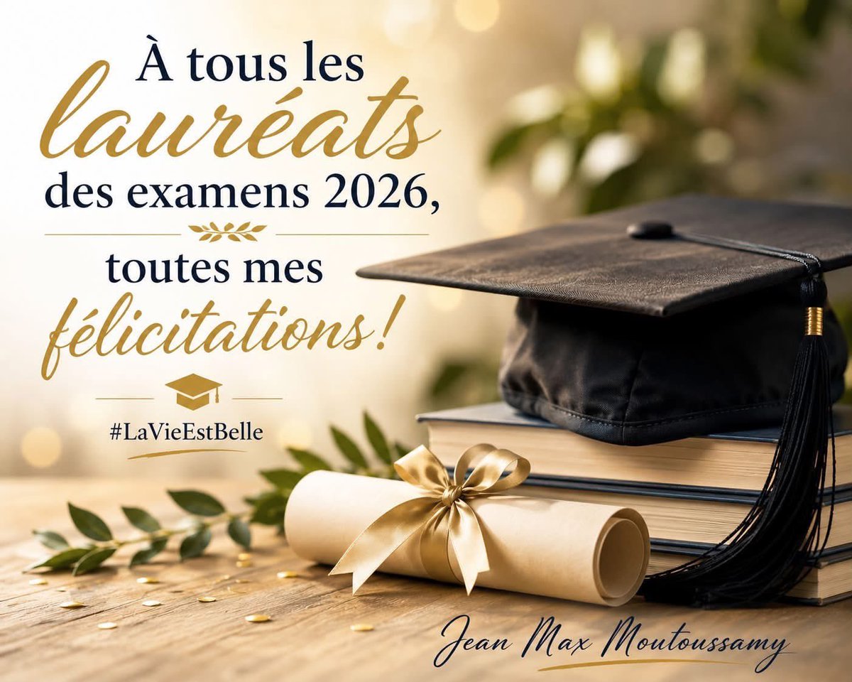 moutoussamy_jm's tweet photo. À tous les lauréats des examens 2026, toutes mes félicitations et belle route vers vos futurs projets !

Partageons l’ambition d’avoir à #LaRéunion, une jeunesse bien formée, au fait de son passé, des enjeux de son présent &amp; capable de les apprécier pour bâtir son avenir… https://t.co/0CbPNZfnAz