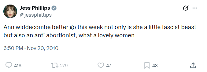 LGB_1962's tweet photo. Labour telling us @X has only become a cesspit since @elonmusk bought it.

The despicable @jessphillips proving otherwise.

What a lovely woman. https://t.co/JEi0JsEzXD