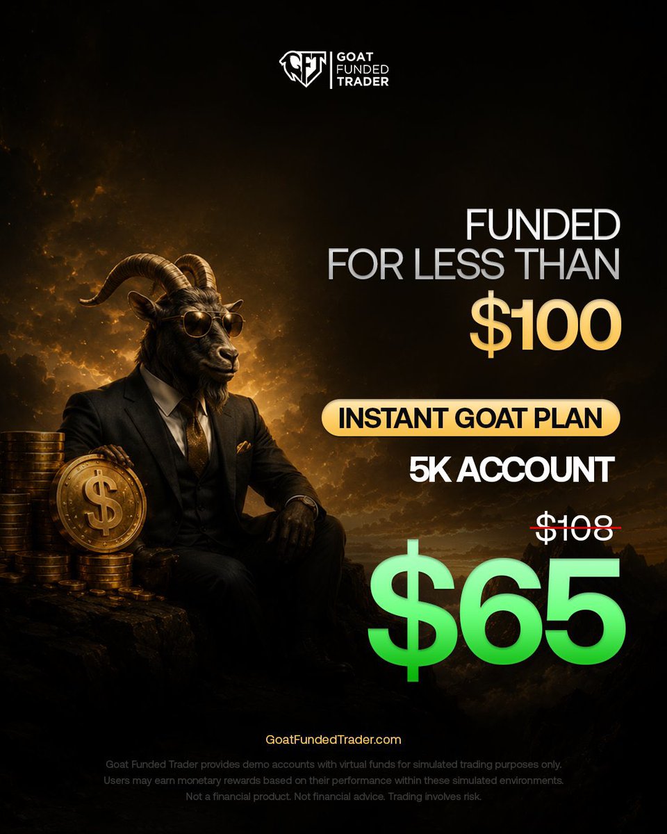 Aeroonfx's tweet photo. Get INSTANTLY Funded for less than $100.

No evaluation phase required

No unnecessary complications.

Start with a $5K Instant GOAT Account for just $65 

and focus on what matters most: trading.

🐐 Instant Funding
💰 Up to 100% Reward Split
⚡ Fast Rewards
📈 Scale as you grow

https://t.co/JGmV4JImKq