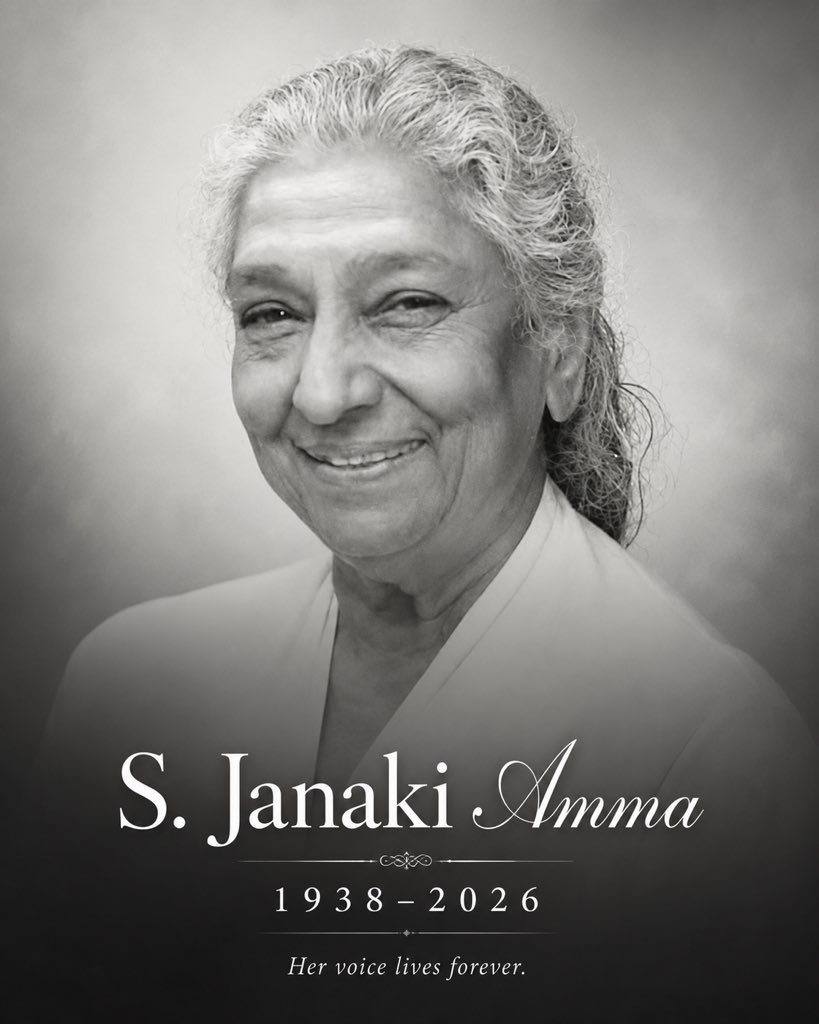 G0ATSTUDIOS's tweet photo. Deeply saddened by the passing of legendary singer S. Janaki Amma. A timeless voice that touched millions across generations and languages has fallen silent, but her melodies will live forever.

Rest in peace, Amma. 🕊️ https://t.co/ilF8HwrZqQ