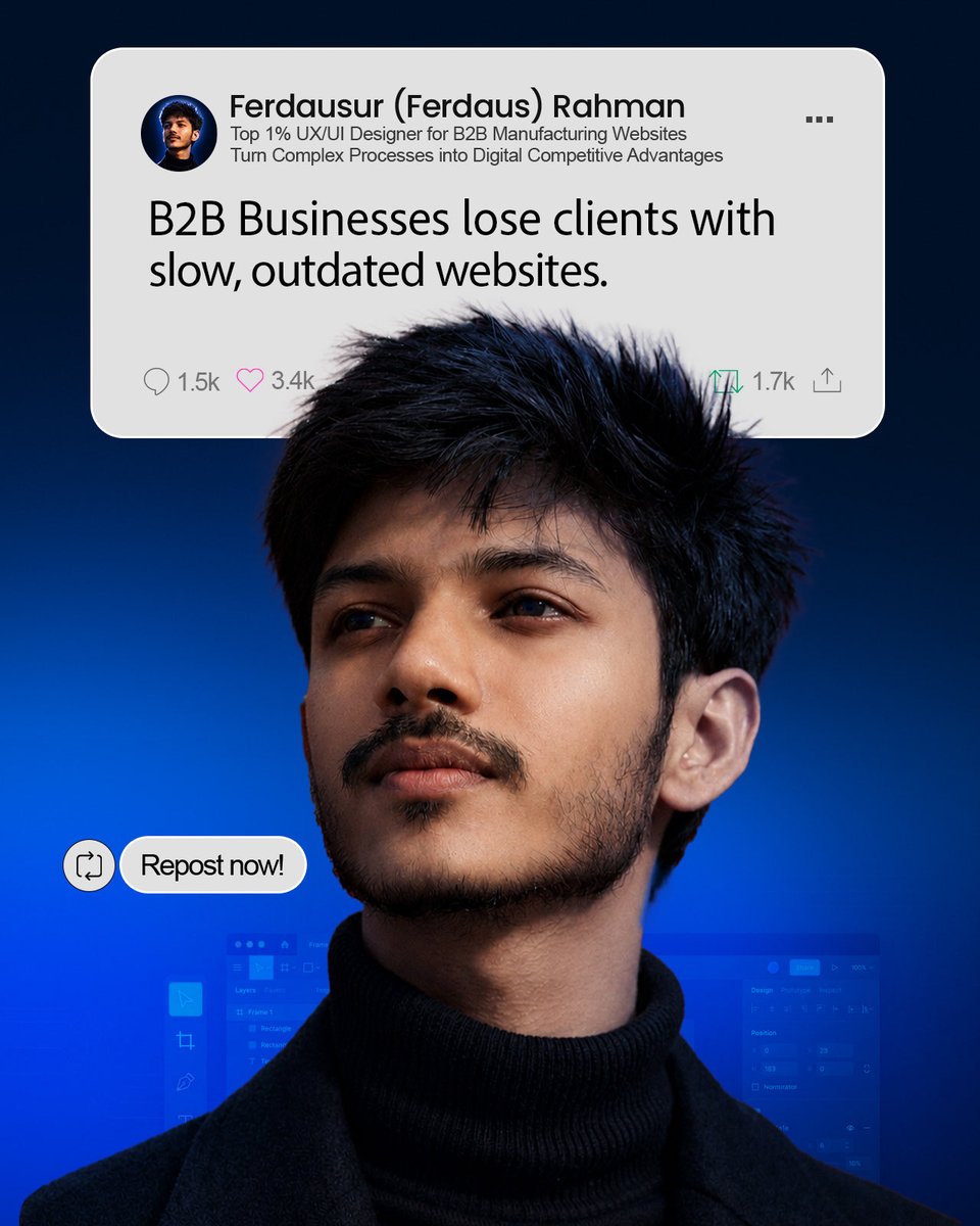 ferdausrj's tweet photo. B2B companies rarely lose customers because of poor products.

They lose them because of poor websites.

Slow loading. Confusing navigation. Hidden RFQ buttons. No trust signals.

#manufacturing #b2b #webdesign https://t.co/Wd9GOXxdyq