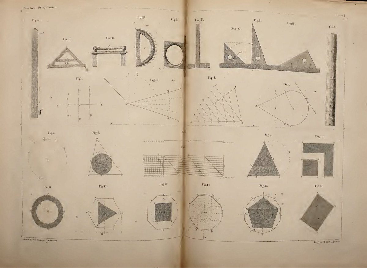 Pixel0Symphony's tweet photo. William Johnson, The Practical Draughtsman’s Book of Industrial Design. 1853. 

Technical illustration on paper. https://t.co/9iKFdrVo8A