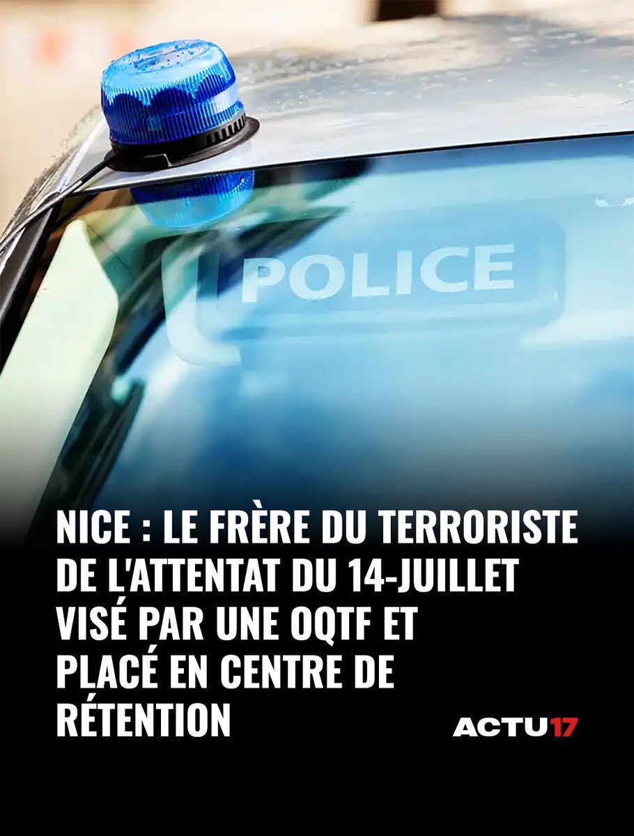 Actu17's tweet photo. Nice : Le frère du terroriste de l'attentat du 14-Juillet visé par une OQTF et placé en centre de rétention

Il a été interpellé alors qu'il squattait un logement à proximité de la promenade des Anglais ➡ https://t.co/Bg5jH3sobV https://t.co/rbqlEkGMoW