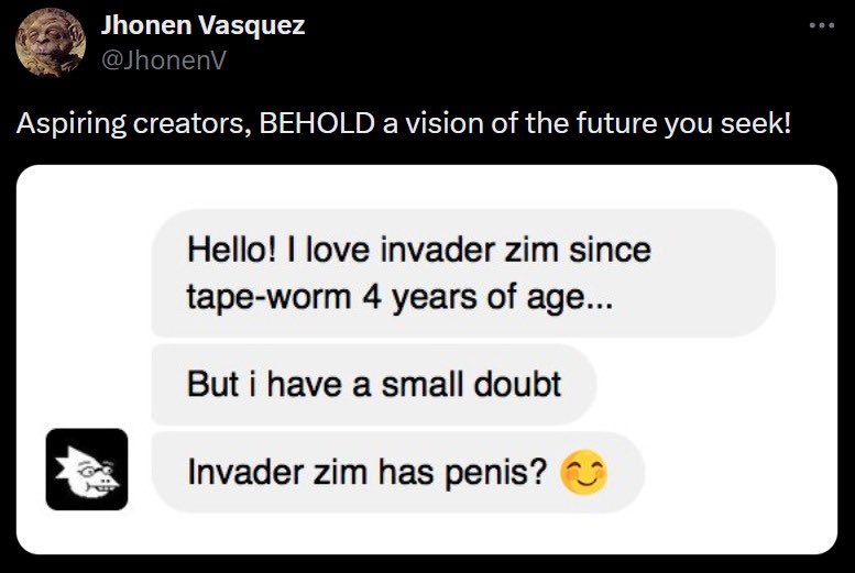 Scraleos's tweet photo. this is forever my favourite jhonen interaction in the world https://t.co/8RAv0euMFh