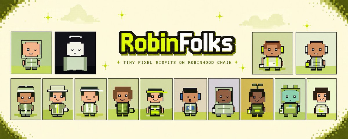 RobinFolks_'s tweet photo. Meet RobinFolks. 🟢

𝟓,𝟓𝟓𝟓 tiny pixel misfits built for Robinhood Chain.

𝟏𝟎 𝐨𝐫𝐢𝐠𝐢𝐧𝐚𝐥 𝐌𝐲𝐭𝐡𝐢𝐜𝐬.
One community journey.

𝐎𝐮𝐫 𝐟𝐢𝐫𝐬𝐭 𝐖𝐋 𝐨𝐩𝐩𝐨𝐫𝐭𝐮𝐧𝐢𝐭𝐲 𝐨𝐩𝐞𝐧𝐬 𝐢𝐧 𝐚 𝐟𝐞𝐰 𝐡𝐨𝐮𝐫𝐬.

Drop a 🟢 if you’re early.
We’re watching the first Folks closely.

Turn on notifications. The Folks are coming.