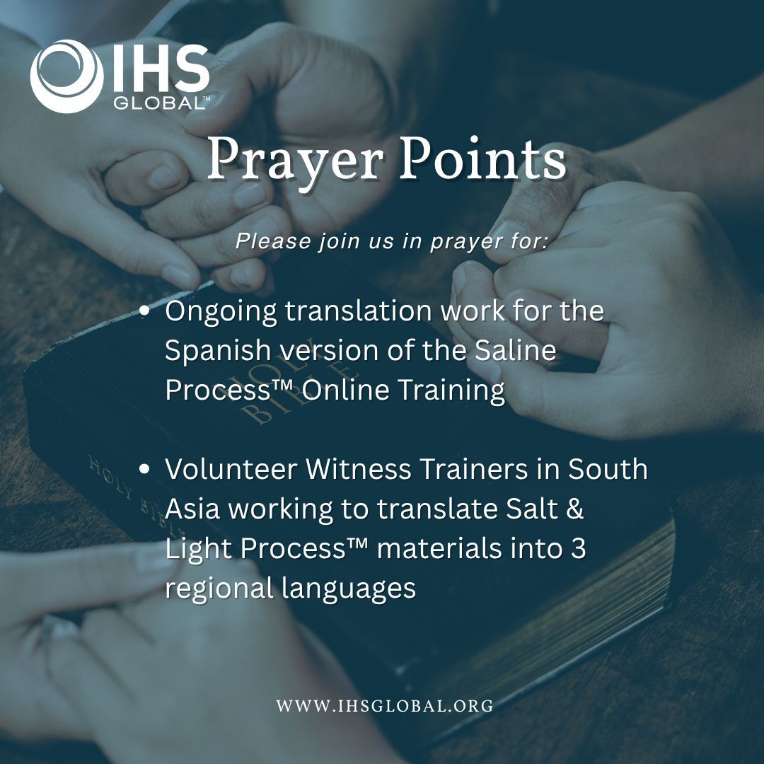 ihsglobalorg's tweet photo. Seeking God is a crucial step for us in any decision. This week, we ask you to pray for ongoing translations of our witness training materials.
To sign up for prayer updates, or share requests, click here: https://t.co/ITcOrGh9m9
#GlobalMinistry #SalineProcess #WitnessTraining https://t.co/HX8u7Q5RmF