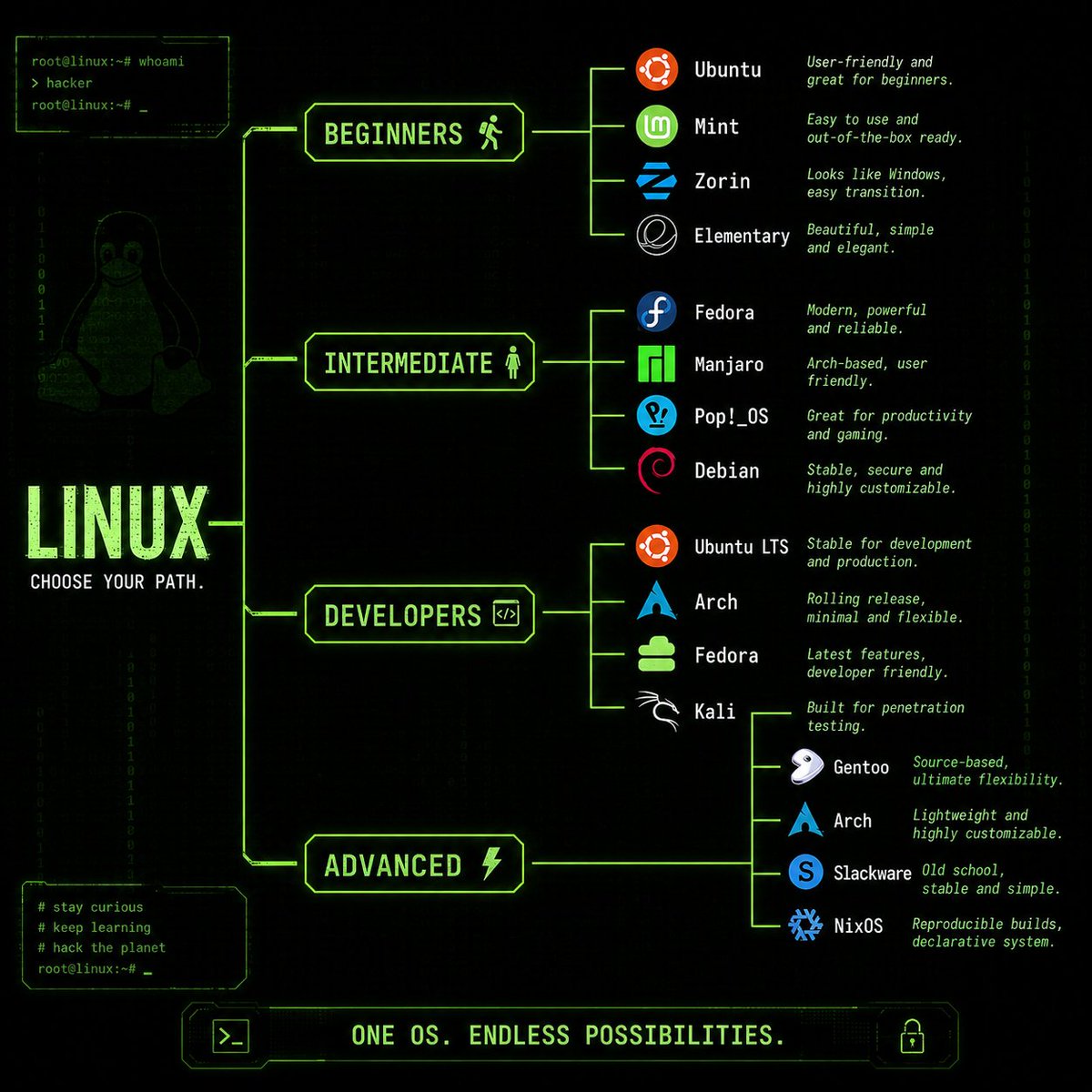 Rankscybersec's tweet photo. There's no "best" Linux distribution—only the one that fits your goals.
 Which distro are you using right now?
💬 Let us know below.
#Linux #OpenSource #Ubuntu #ArchLinux #KaliLinux #CyberSecurity #Programming #DevOps #LinuxTips https://t.co/wvZ8dBX0v8