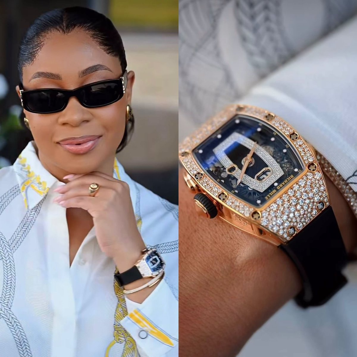 AZZEYLEE's tweet photo. The Queen of Swagger never disappoints. 👑✨ Pokello Nare spotted wearing an 18K rose gold Richard Mille RM 07-01 Automatic one of the world's most coveted luxury timepieces. Elegance, exclusivity and excellence on full display. https://t.co/sw7e2gkRm7