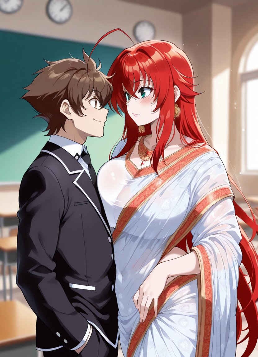 PRCbubu's tweet photo. #anime #ai #aiイラスト #aiart #commissions #highschooldxd #dxd #isseihyoudou #riasgremory #issei #rias #openforcommission #コミッション #かわいい #男の子 #boy #girl #happy #caring #loving #animeart #highschool #aianimeart #animeart #saree #サリー #兵藤一誠 #リアス・グレモリー https://t.co/3VI3tMAz9k