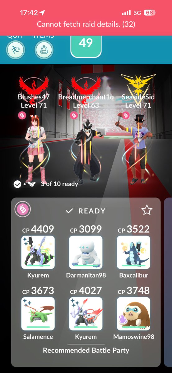 Snorlaxboy2006's tweet photo. @NianticHelp @PokemonGoApp I’m currently having issues while trying to do raids remote and in person where I get these error messages and then I get kicked out of the raid https://t.co/FX6TzuGu2r