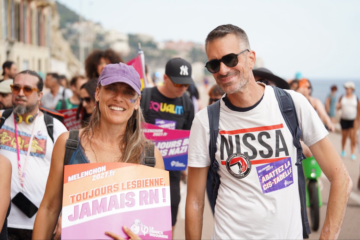 SegoleneAmiot's tweet photo. Pink Parade à Nice ! 

Cet après-midi, les militant·es LFI des Alpes Maritimes et moi-même avons défilé dans cette ville conquise par l’extrême droite aux dernières élections municipales. 

Partout, la France insoumise s’organise dans la lutte. On le sent, en 2027, on va gagner ! https://t.co/d7m8eOFiDw