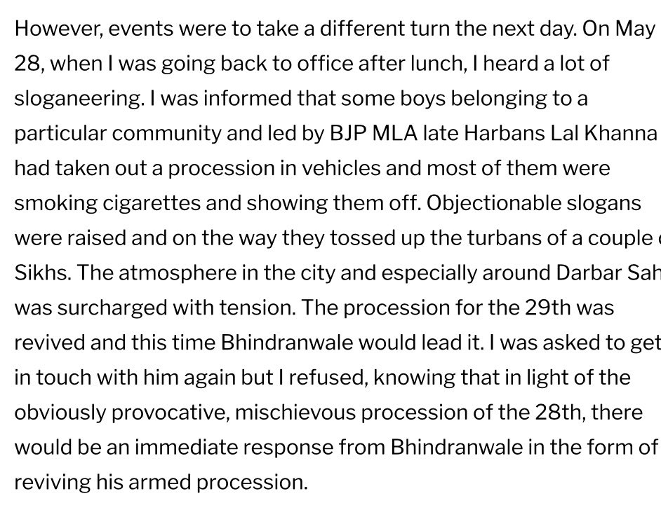 Kharagket_'s tweet photo. In February 1984 these same organisations, again backed by BJP leader Khanna, caused further trouble in Amritsar. They broke models of the Darbār Sāhib and an image of Guru Rāmdās, the patron of their own city, which they then burnt and destroyed with cigarette butts. They also knocked off the turbans of Sikhs.
How would Hindu extremists feel if Muslim or Sikh groups defiled their holiest mandirs with beef?
This was the level of provocation from radical Hindu groups that formed the immediate backdrop to Sant Jarnail Singh’s speeches and actions. Pawan’s extremism eventually met its end: following conviction under the NSA he was gunned down by Sikh militants in July 1988.