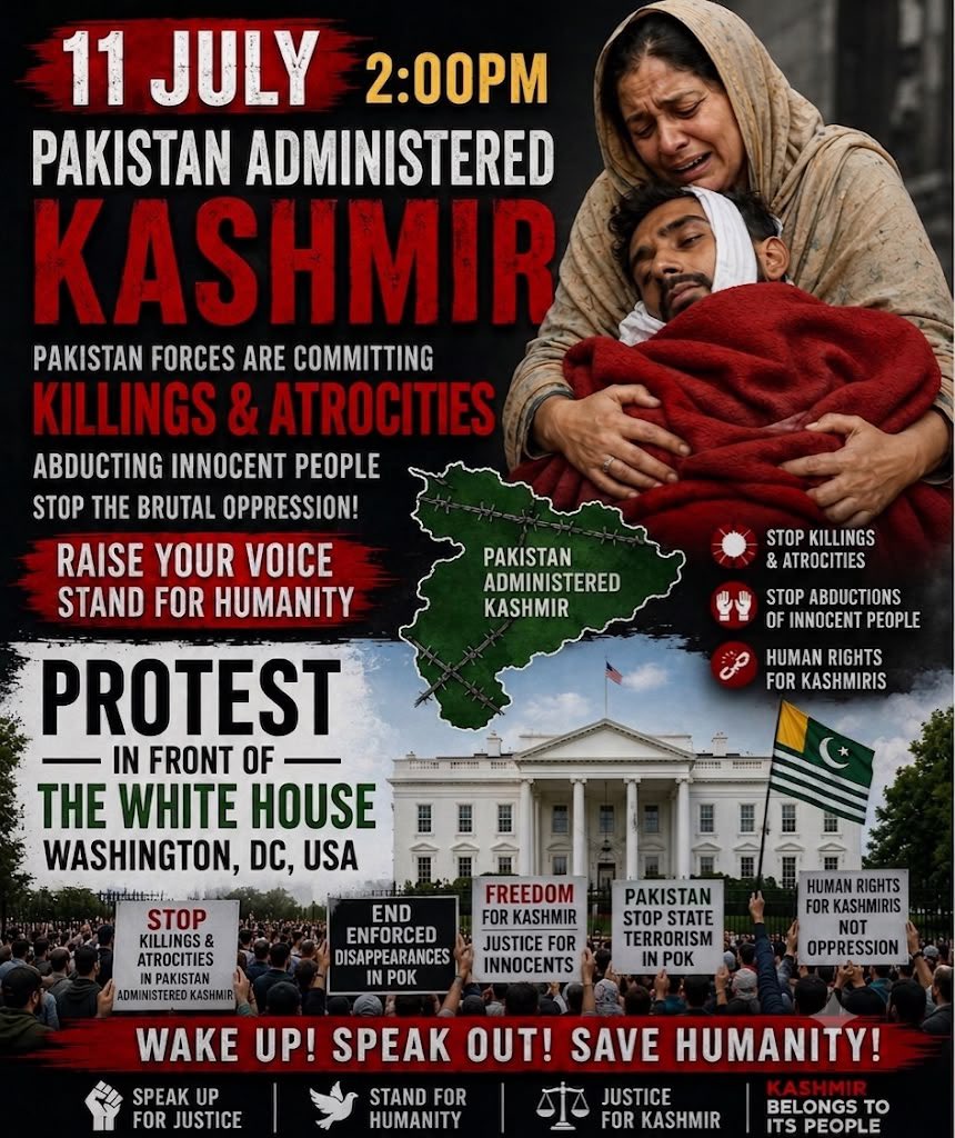 Ahmad_Noorani's tweet photo. آج واشنگٹن ڈی سی کے مقامی وقت کے مطابق دوپہر 2 بجے پاکستانی اور کشمیری وائٹ ہاؤس کے باہر جمع ہوں گے، جہاں وہ پاکستانی افواج کی جانب سے معصوم اور نہتے کشمیریوں پر ڈھائے جانے والے مظالم کے خلاف احتجاج کریں گے۔ ان مظالم میں بیسیوں کشمیریوں کی شہادت اور تشدد کا ایک طویل اور مسلسل سلسلہ شامل ہے۔

اس احتجاج میں میری لینڈ اور ورجینیا کی مختلف کمیونٹیز سے تعلق رکھنے والے افراد شرکت کریں گے۔ گزشتہ اٹھہتر برسوں سے “کشمیر پاکستان کی شہ رگ ہے” اور “کشمیر زندہ باد” کے نعرے لگانے والوں کے لیے آج اپنی ان باتوں اور جذبات کی عملی ذمہ داری نبھانے کا وقت ہے۔ اگر وہ واقعی ان نعروں اور دعوؤں پر یقین رکھتے ہیں تو انہیں مظلوم کشمیریوں کے حق میں آواز بلند کرنے کے لیے اس احتجاج میں ضرور شریک ہونا چاہیے۔