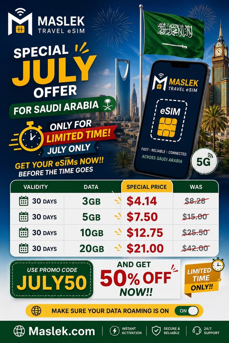 Masleke's tweet photo. Special offers for Saudi Arabia 🇸🇦 
#Umrah
#Madinah 
#Makkah 

Simply the best eSIM in the market guaranteed 
Premium STC network https://t.co/wRiqEOGrr2