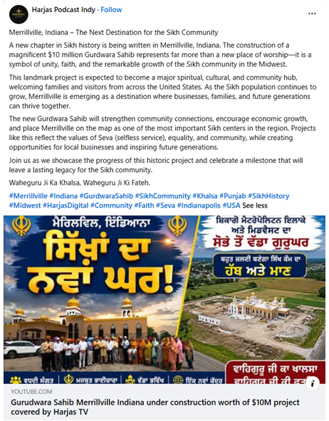 Indy_reporter_'s tweet photo. Merrillville, Indiana is becoming a major hub for the Sikh community in the Midwest, and a new $10 million Gurdwara Sahib is the latest sign of that growth.

According to organizers, the project is one of the largest Sikh religious centers in the Midwest, sitting on 20 acres with a 15,000 square foot building and a 150-foot elevation. They say the goal is to create a place that resembles the grand Gurdwaras found in India while serving as a spiritual, cultural, and community hub for generations.

In their own video announcement, community leaders describe Merrillville as becoming a destination for the Sikh community, saying the area is now “on the map” and highlighting future opportunities for families, businesses, and the broader community.

They say the project came together through support and donations from people across Indiana and multiple other states, calling it a historic achievement and a lasting legacy for the Sikh community.

The full video is nearly 20 minutes long and is a mix of Indian languages and English. I was only able to AI translate about 5 minutes of the video, but even that portion highlights the scale of the project, the growth of the congregation, and the significance they place on this new center.

SAUCE:
https://t.co/lNAe1Ij0aq

https://t.co/Z0s4RIIKfb