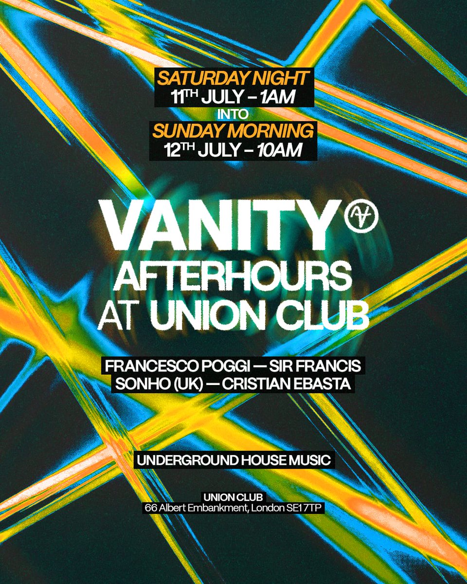 UnionVauxhall's tweet photo. The crew from VANITY return to Vauxhall tonight for another unforgettable House &amp; Techno session from 1am - 10am with International guests and residents! Love, Team Union X https://t.co/IHPlDU7ooW