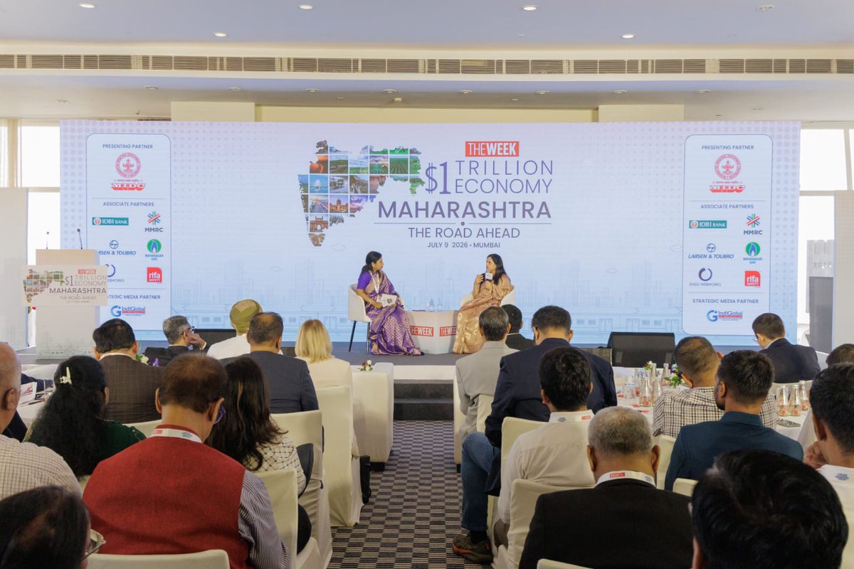 MumbaiMetro3's tweet photo. Ms. Ashwini Bhide, MD, MMRC, addressed The Week Conclave on “Maharashtra @ $1 Trillion Economy: The Road Ahead” at Trident, Nariman Point.

She shared insights into the making of Mumbai Metro Line 3 (Aqua Line), highlighting the project's journey through a maze of legal, rehabilitation, utility shifting, regulatory and environmental challenges. 

She also underscored MMRC's unwavering commitment to world-class engineering, stringent environmental safeguards and delivering transformative infrastructure with safety, sustainability and minimal disruption.

#MumbaiMetro3 #AquaLine #MMRC #TheWeekConclave #Maharashtra #Infrastructure #UrbanMobility

@TheWeekLive