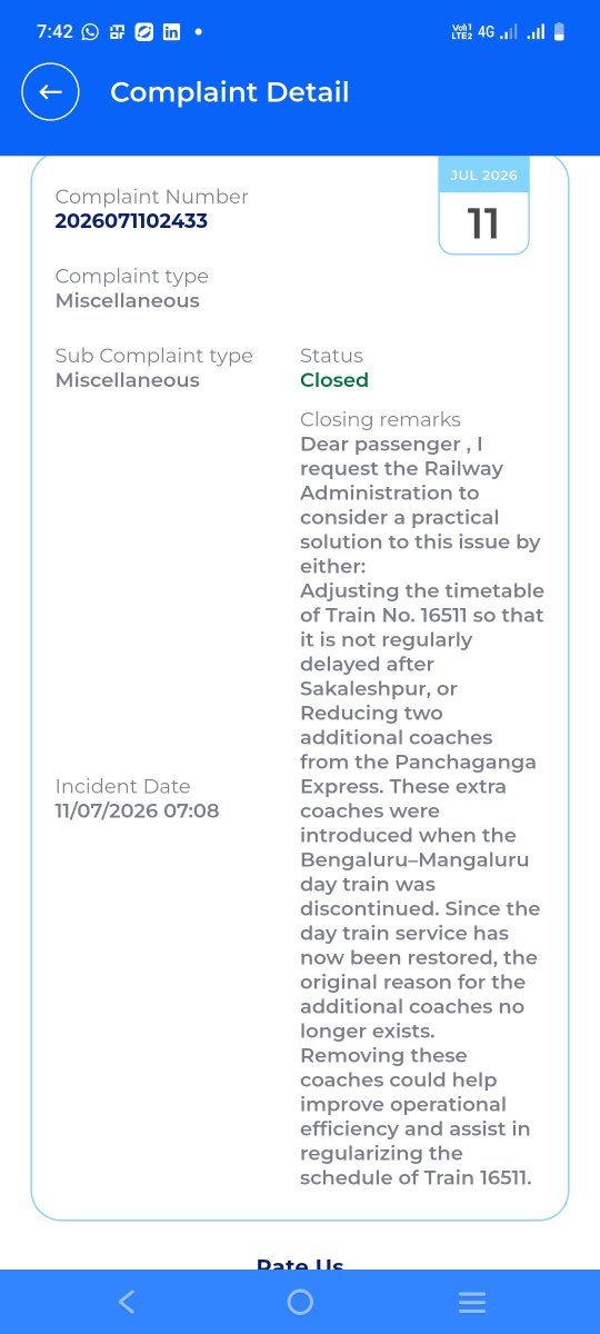Krishna31341593's tweet photo. @RailwaySeva @DrmMys Dear Team delay is persistent for train 16511/12 please regularise the train timings and run this train as per scheduled time and this delay is because of 2 additional coach in 16515/16 whish is no more required as day is is restored please fix this delay as it is causing problem https://t.co/QQ3Rnf6R6Q