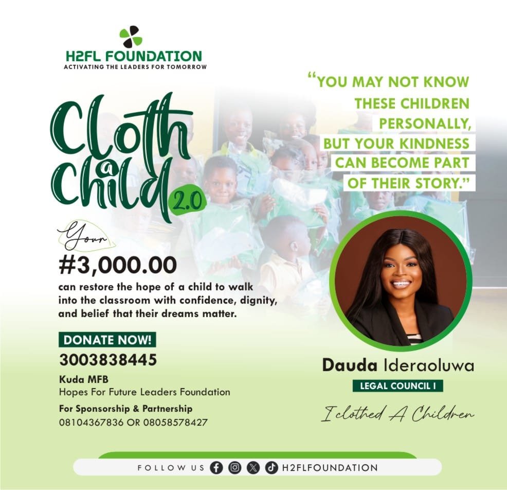 h2fl_foundation's tweet photo. You may not know these children, but your kindness can change their story. 💚

With ₦3,000, you can help clothe a child and give them the confidence to walk into the classroom with dignity and hope just like I did.

Support the campaign today: https://t.co/WCD2TbxCIa