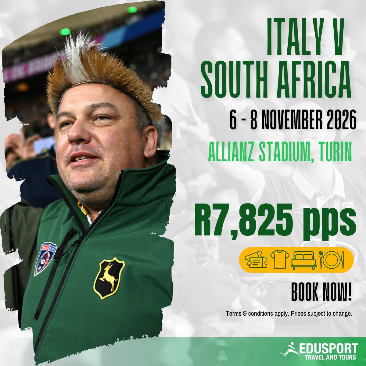 edusporttravel's tweet photo. Can't get enough of the Springbok gees? 🤩 🇿🇦 

Support the Boks in November, in their next leg of Nations Rugby Championship games as they try and make it to the final. 🏆 

Catch games like Italy vs SA, France vs SA or Ireland vs SA. 🇿🇦 🏉 
Book now 👉 https://t.co/D3dnT1WslQ https://t.co/AmhmWsX7Zc