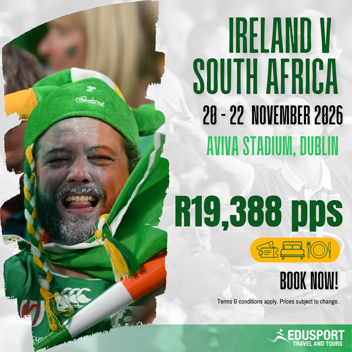 edusporttravel's tweet photo. Can't get enough of the Springbok gees? 🤩 🇿🇦 

Support the Boks in November, in their next leg of Nations Rugby Championship games as they try and make it to the final. 🏆 

Catch games like Italy vs SA, France vs SA or Ireland vs SA. 🇿🇦 🏉 
Book now 👉 https://t.co/D3dnT1WslQ https://t.co/AmhmWsX7Zc