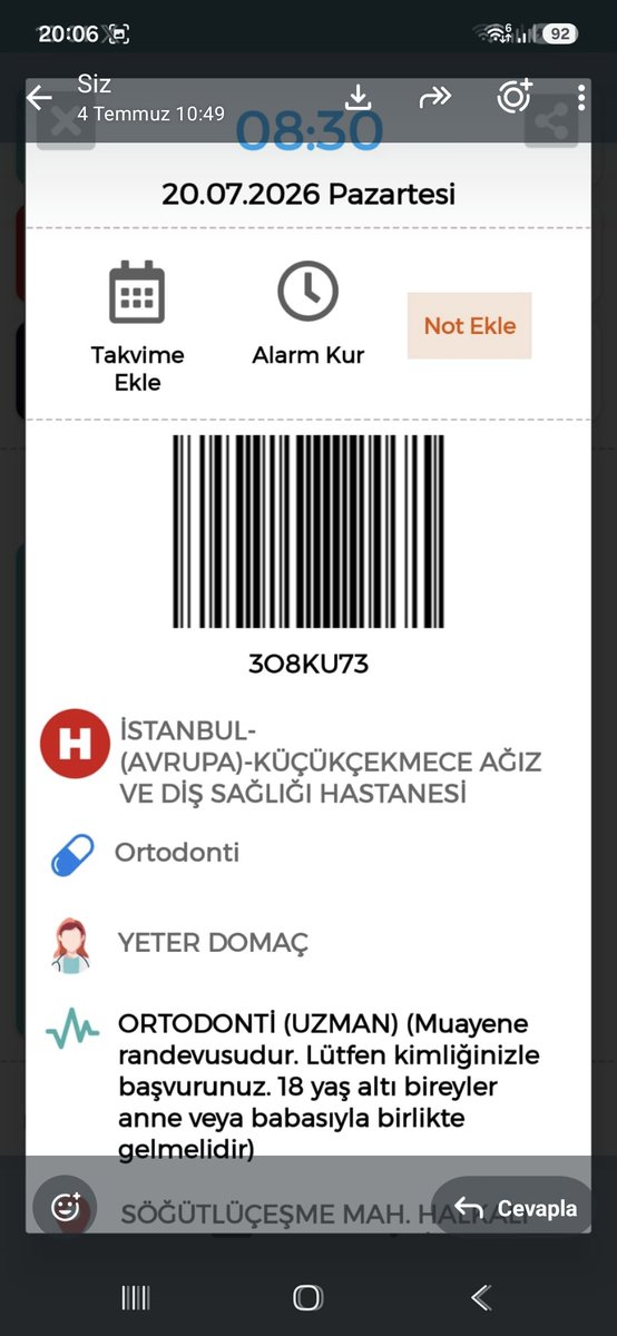 CathXlara's tweet photo. @saglikbakanligi @drmemisoglu  20 Temmuz 2026 tarihinde Ortodonti randevusu iptal ediliyor fakat bilgi yok.Sonra vatandaş https://t.co/KyESIyqFsfğlıkta çağ atlamışız @RTErdogan @engelsizbestepe https://t.co/5e5mIuxxFZ