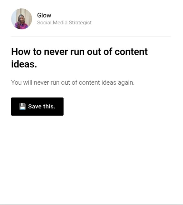 GlowRee17's tweet photo. CAPTION
Never run out of content ideas again. Your audience is already telling you what to post you just have to listen. Save this for your next content block.
#contentideas #socialmediastrategist #contentcreation #glowsocialmediastrategist https://t.co/iLKkBFekh2