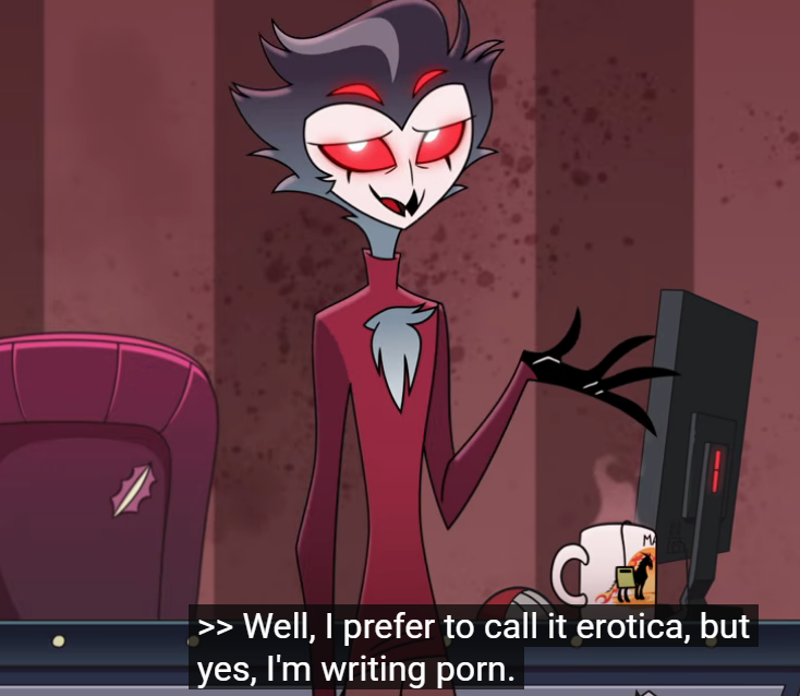 HelluvaNin666's tweet photo. Stolas has never been more reletable to me. Yep, that's me, I'm writing porn 🤪 https://t.co/XUW10QvMHR