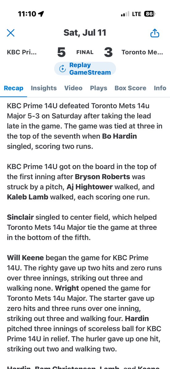KBCPRIME2030's tweet photo. Great way to end the Perfect Game tournament! https://t.co/L9iOurbjvu