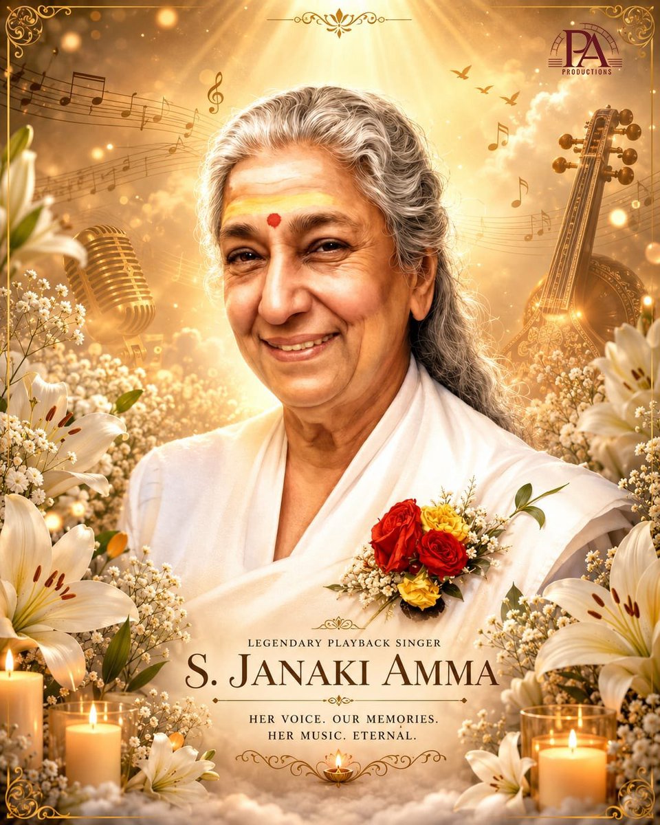 paproductionsin's tweet photo. A golden era of music will always echo through your unforgettable voice.
Rest in Peace, S. Janaki Amma.
#SJanaki #PAProductions https://t.co/U4IvAnWNI6