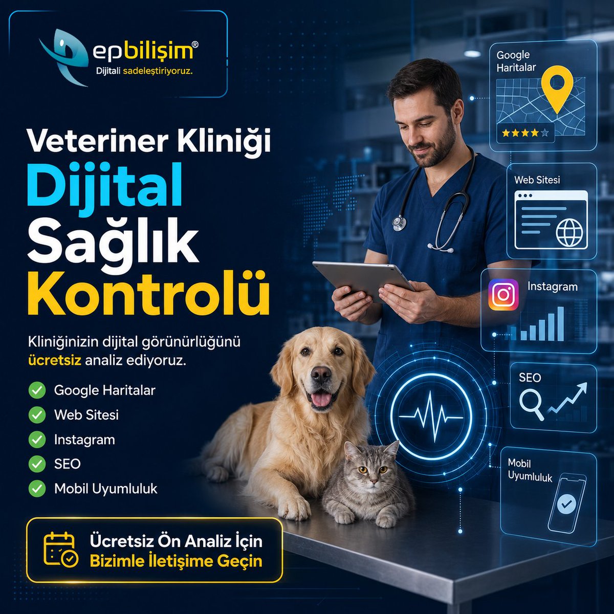 epbilisim's tweet photo. EP Bilişim olarak, veteriner kliniklerine özel hazırladığımız Dijital Sağlık Kontrolü ile mevcut dijital görünürlüğünüzü ücretsiz olarak analiz ediyoruz.
📩 Ücretsiz ön analiz için bizimle iletişime geçebilirsiniz.
https://t.co/GeGzGC6f7p https://t.co/0PZRFdzakc