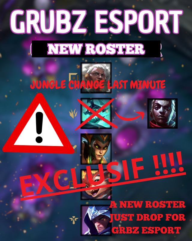 krabuuu's tweet photo. ⚠️LEAK⚠️🟣 GRBZ esport 🟣 CHANGE DE JUNGLER A LA DERNIER MINUTE‼️‼️

qu'en penserons les fans ? https://t.co/tlYUQ9STVq